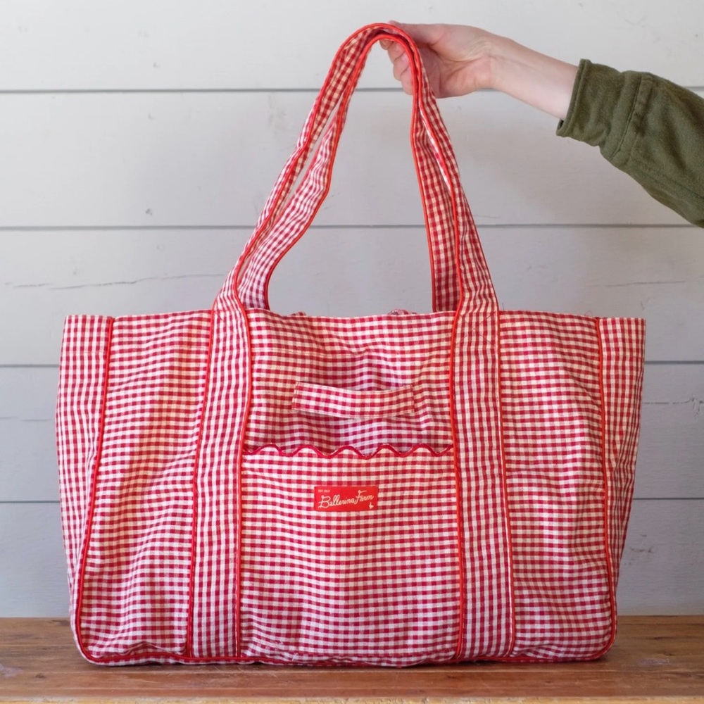 NWOT!  Ballerina Farm Red + White Gingham Market Tote Bag